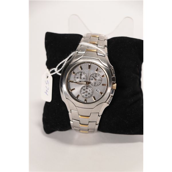 Gent's Citizen Eco-Drive Chronograph wrist watch with two toned stainless case and stainless and gol