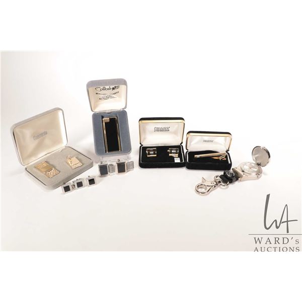 Selection of gent's jewellery including cufflinks tie pins, pendant plus Atco watch and a boxed ligh