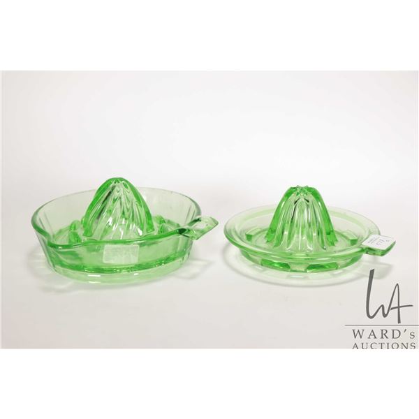 Two vintage Uranium glass reamers including lemon/ lime and an orange