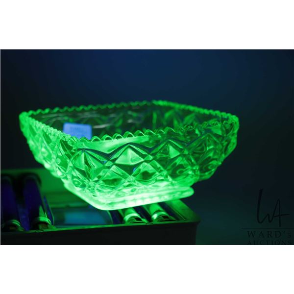 Vintage Uranium glass serving dish 5 1/2" square