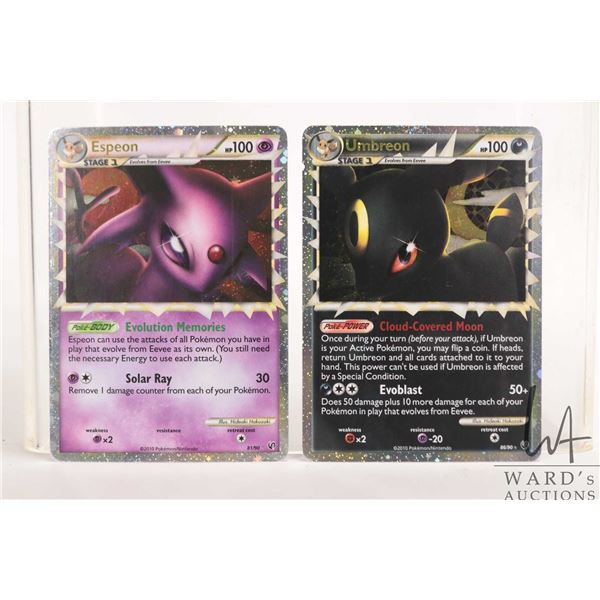 Two Pokemon Undaunted cards including Umbreon #86/90 Ultra Holo Rare and Espeon 81/90 Ultra Holo Rar