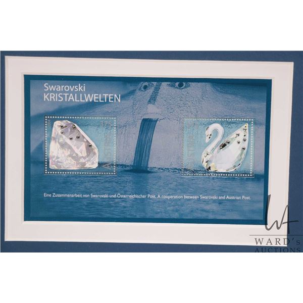 Framed collectible Swarovski and Austrian Post postage stamp, 8 1/4" X 10 1/2" overall dimensions in