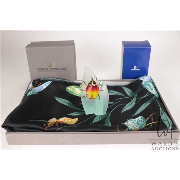 Swarovski silk insect and butterfly scarf and a Swarovski crystal magnetic beetle brooch and a magne