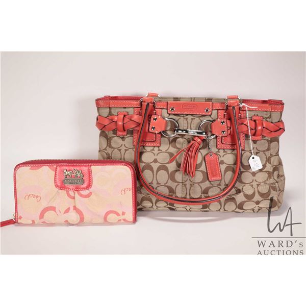 Selection of Coach purses and wallets including Hampton Signature beige canvas, serial no. F15665 an
