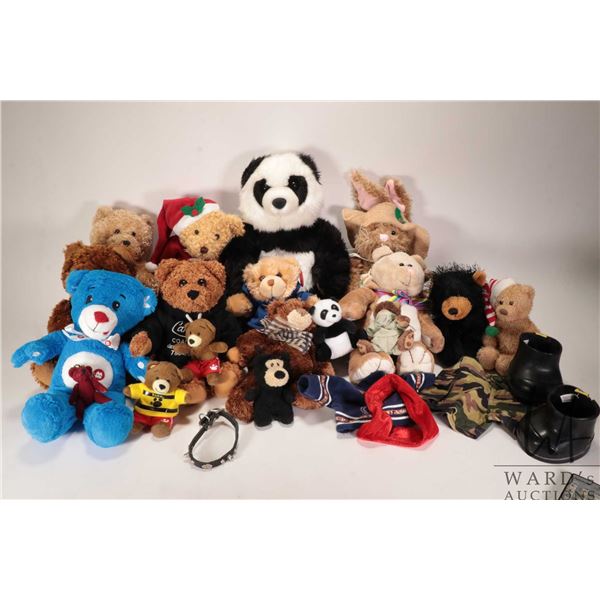 Selection of teddy bear stuffies including Curly Critters, Build-A-Bear, Russ, Keel Toys,Starbucks C