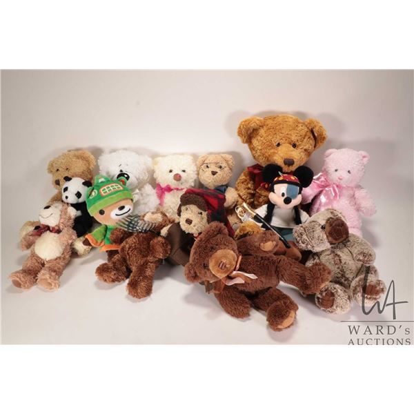 Selection of teddy bears and stuffies including Wilford by Russ, Stollery Bear, Disney, Creature Com