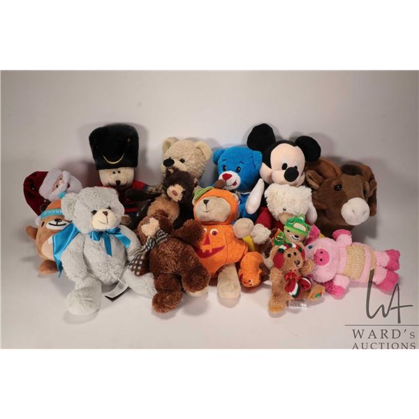 Selection of collectible stuffies including Hudson's Bay bear, Bearington, Vancouver Olympics, Gund,
