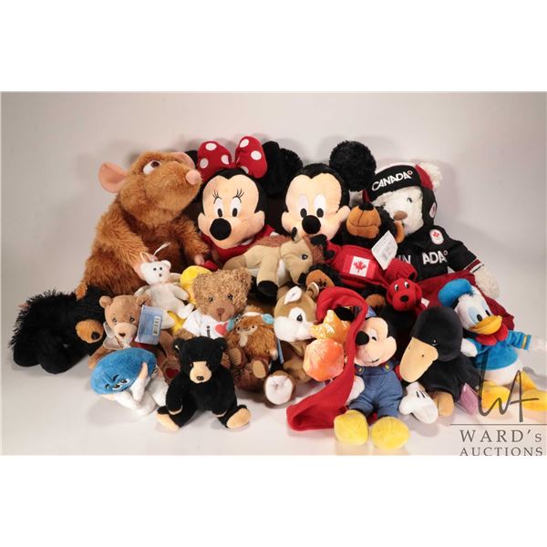 Selection of bears and stuffed toys including Hudson's Bay Olympics, Disney Mickey, Minnie X 2 plus 