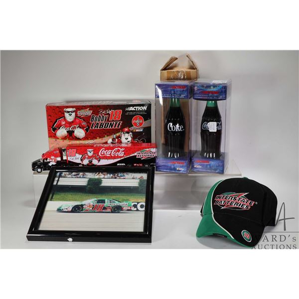 Selection of Bobby Labonte/ Tony Stewart collectibles including 1: 64 scale limited edition semi tru