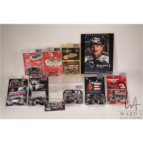 Nine limited edition Action 1: 64 scale Dale Earnhardt collectible cars and a photograph plaque