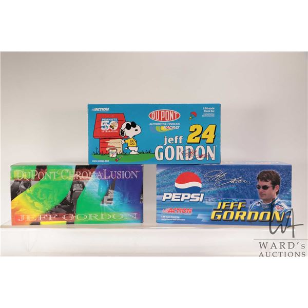 Three limited edition Action 1: 24 scale Jeff Gordon die cast collectible cars including Pepsi, Pean