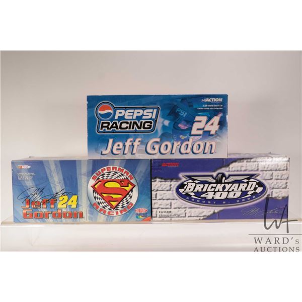 Three limited edition Action 1: 24 scale Jeff Gordon die cast collectible cars including Pepsi Racin
