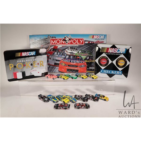 Selection of Nascar collectibles including Nascar Collector's Edition Monopoly, Texas Hold' Em poker