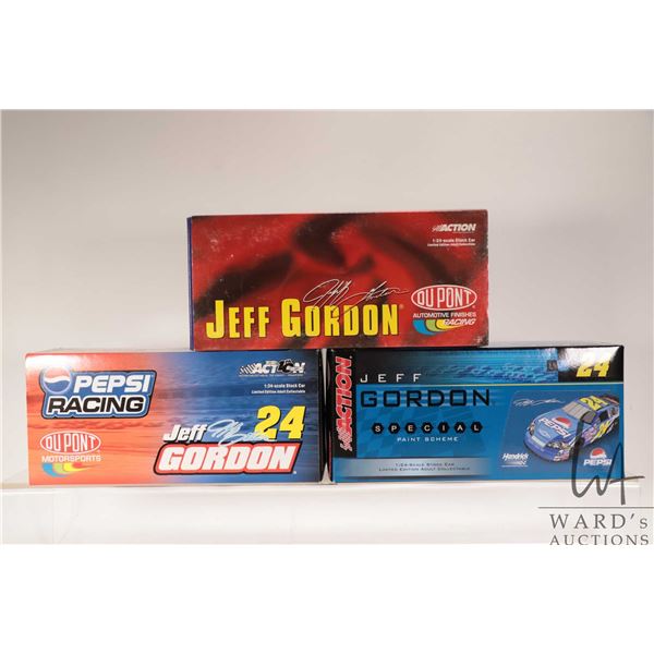 Three limited edition Action 1: 24 scale Jeff Gordon die cast collectible cars including Pepsi Racin