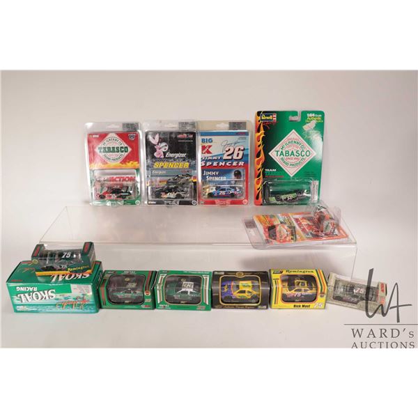 Twelve 1: 64 scale die cast collectible race cars including Ken Schrader, Jimmy Spencer, Todd Bodine