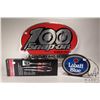 Image 1 : Light up Labatt's Blue sign, a two piece Snap-on barbecue set and a Snap-on 100 years sign