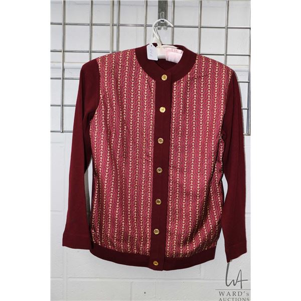 Vintage Hermes wool and stirrup printed silk cardigan, marked size 42   Note: buyers must satisfy th