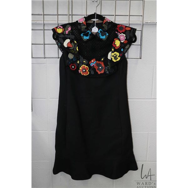 Vintage Valentino beaded floral cocktail dress with leather embellished flowers, slightly ruffled he