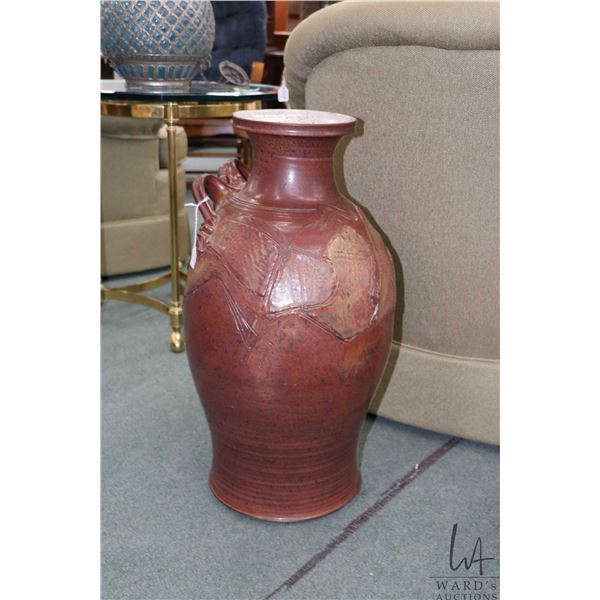 Large artisan made glazed pottery floor vase, 24" in height