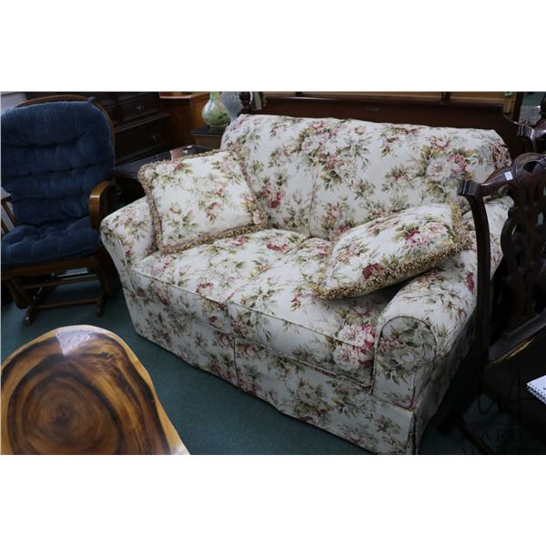 Ashley Home Furniture- Cora Rose loveseat with matching fringed cushions, 58" in width