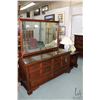 Image 1 : Solid Honduras mahogany bedroom suite including eight drawer mirrored dresser 31" H X 62" W X 20" D 