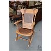 Image 1 : Antique spindle back rocking chair with Nouveau tooled leather insert plus a glass and wood Economy 
