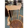 Image 3 : Antique spindle back rocking chair with Nouveau tooled leather insert plus a glass and wood Economy 