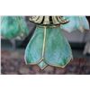 Image 2 : Antique brass four branch ceiling fixture with green slag glass shades, approximately 21" in diamete