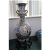 Image 1 : Large Chinese double handled floor vase with hand painted florals and cameos of courtyard scenes, wi