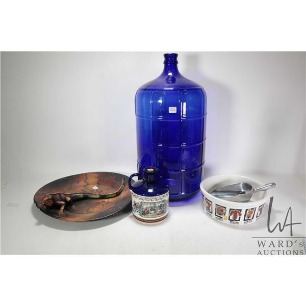 Selection of collectibles including large dog bowl "Mug Shots", 10" in diameter, metal scope, empty 