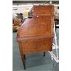 Image 20 : Antique Louis XVI walnut cylinder desk with extensive decorative inlay, leather top pull out writing