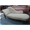 Image 1 : Victorian chaise longe with button tufted upholstery, decorative show wood and porcelain castors, 77