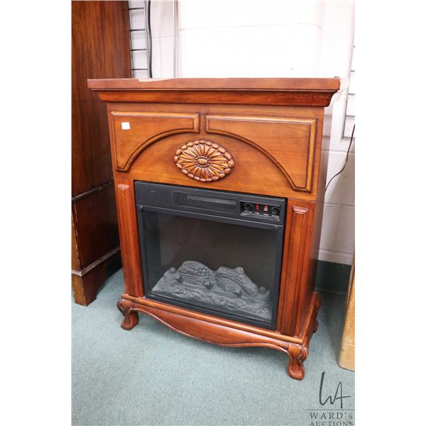 Modern wood cased electric fireplace with heater with temperature control and dimmer for flame illum