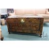 Image 1 : Carved Oriental style camphor wood hinged lid blanket box, 19" X 35" X 17"