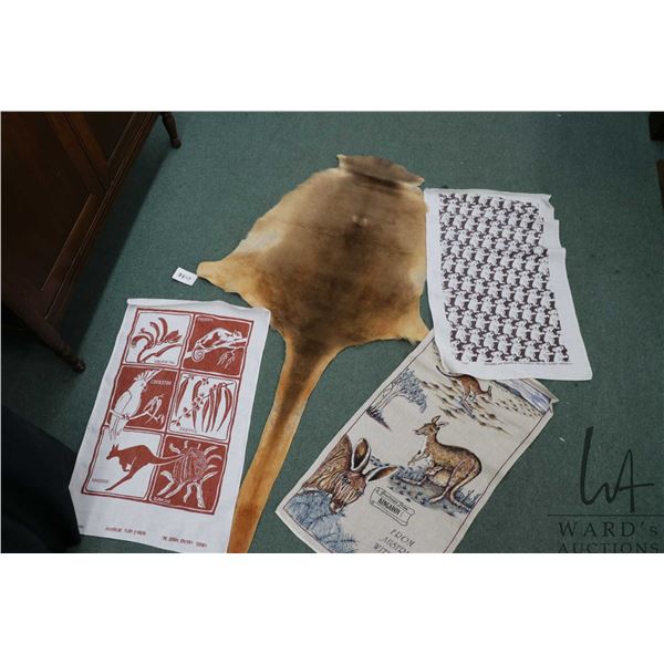 Simulated kangaroo pelt and three Australian Flora & Fauna, The Graphic Factory linen cloths