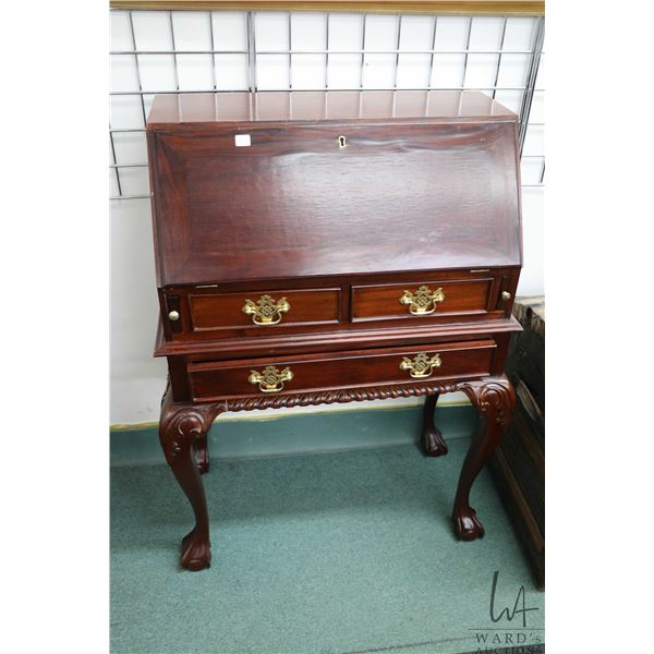 Modern Chippendale style fall front writing desk with fitted interior, 41" H X 30" W X 15" D