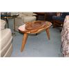 Image 1 : Mid century style live edge coffee table on three tapered leg, 17" H X 37" X 18"