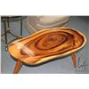 Image 2 : Mid century style live edge coffee table on three tapered leg, 17" H X 37" X 18"
