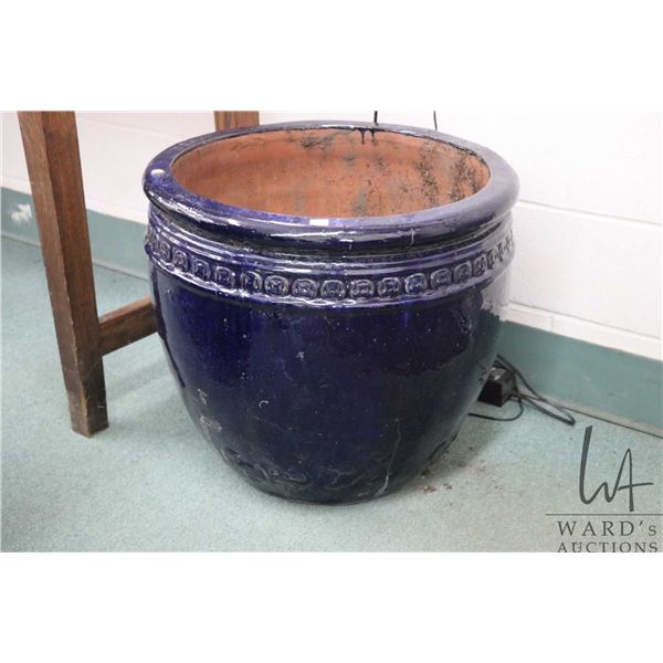 Large glazed clay outdoor planter 21" H X 23" in diameter