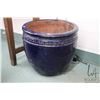 Image 1 : Large glazed clay outdoor planter 21" H X 23" in diameter