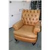 Image 1 : Quality two tone leather upholstered club style parlour chairs with decorative nail head beading and