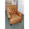 Image 1 : Quality two tone leather upholstered club style parlour chairs with decorative nail head beading and