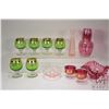Image 1 : Tray lot of vintage and collectible glassware including six emerald green Bohemian glass snifters, c