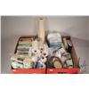 Image 2 : Two boxes of craft supplies including porcelain santas and doll kits, selection of oval needlework f