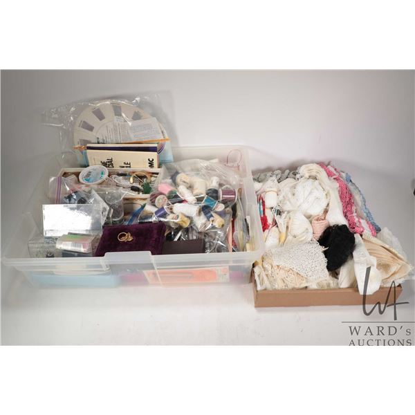 Large selection of sewing supplies including needles, pins, scissors, crimping calipers etc. plus th