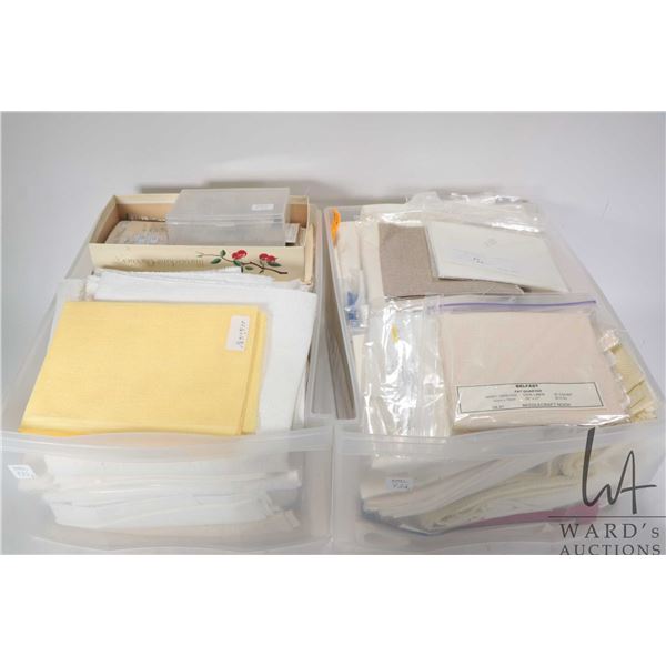 Large selection of linen and Aida cloth for embroidery, various counts plus a selection of small met