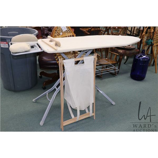 Ironing board with undershelf, two pressing hams etc.
