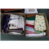 Image 2 : Two boxes of fabric and a bag of lace including cotton, embroidered etc.