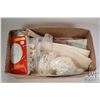 Image 1 : Box containing a selection of embroidery gauze and Aida and linen cloth plus battenburg lace etc.