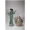 Image 1 : Cast bronze/ bronze like Chinese water carrier garden figure 18 1/2" in height and a hand painted fa